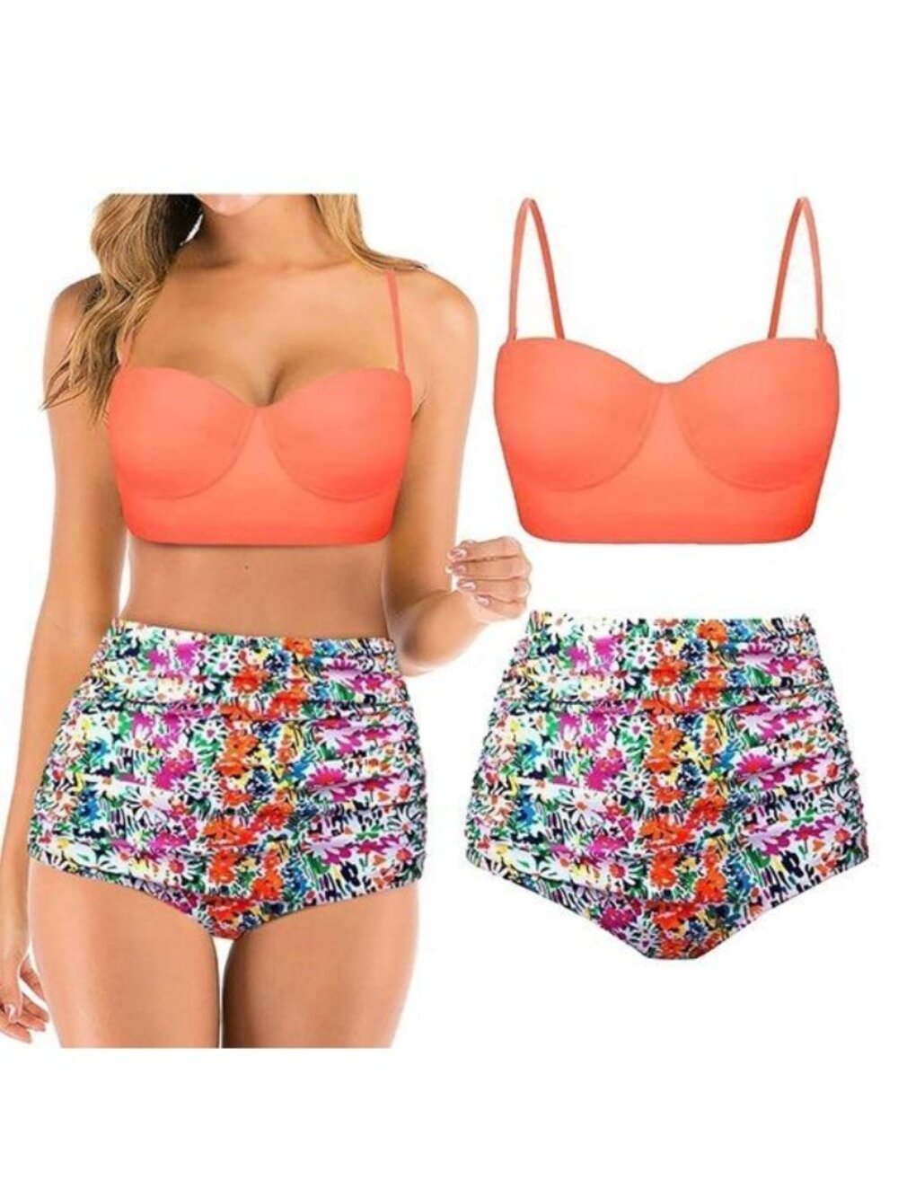 Floral Women's Plus Size 5X Retro High Waist Swim Two Piece Swimsuit NEW